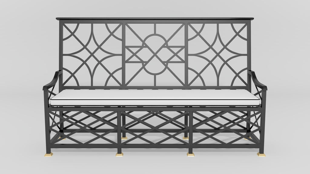 Chippendale Starback Garden Bench, front view, black finish