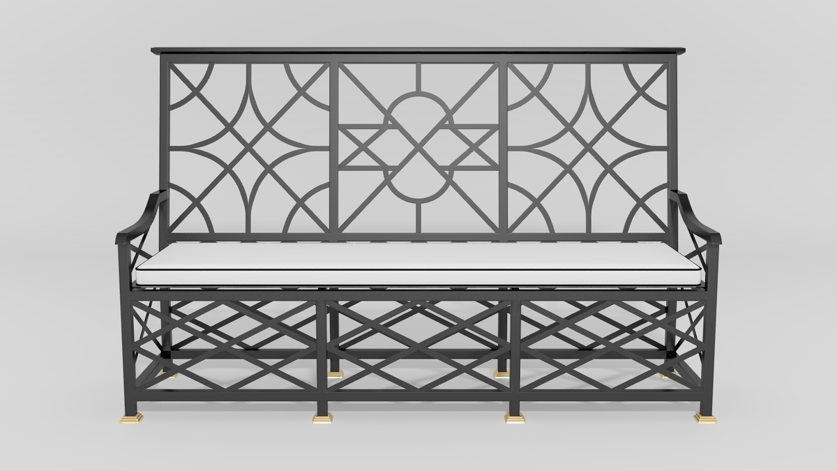 Chippendale Starback Garden Bench, front view, black finish