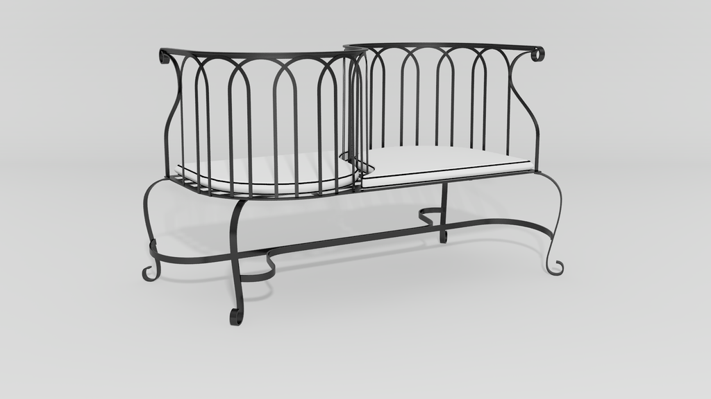 Regency Tete-a-Tete Bench, angle view, black finish