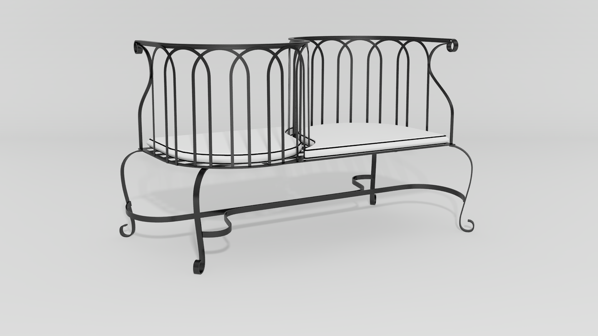 Regency Tete-a-Tete Bench, angle view, black finish