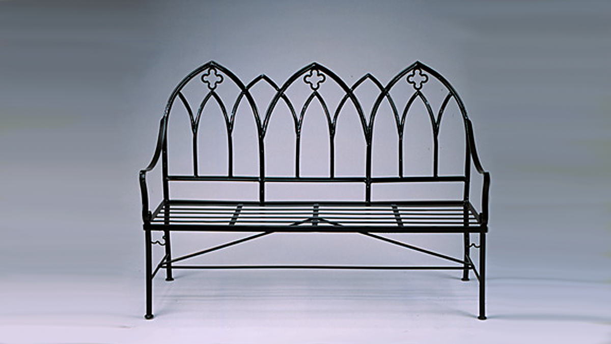 Gothic Garden Bench, front view, black finish