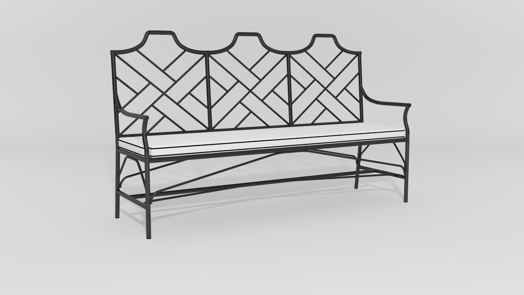 Chinese Chippendale Bench, angle view, black finish