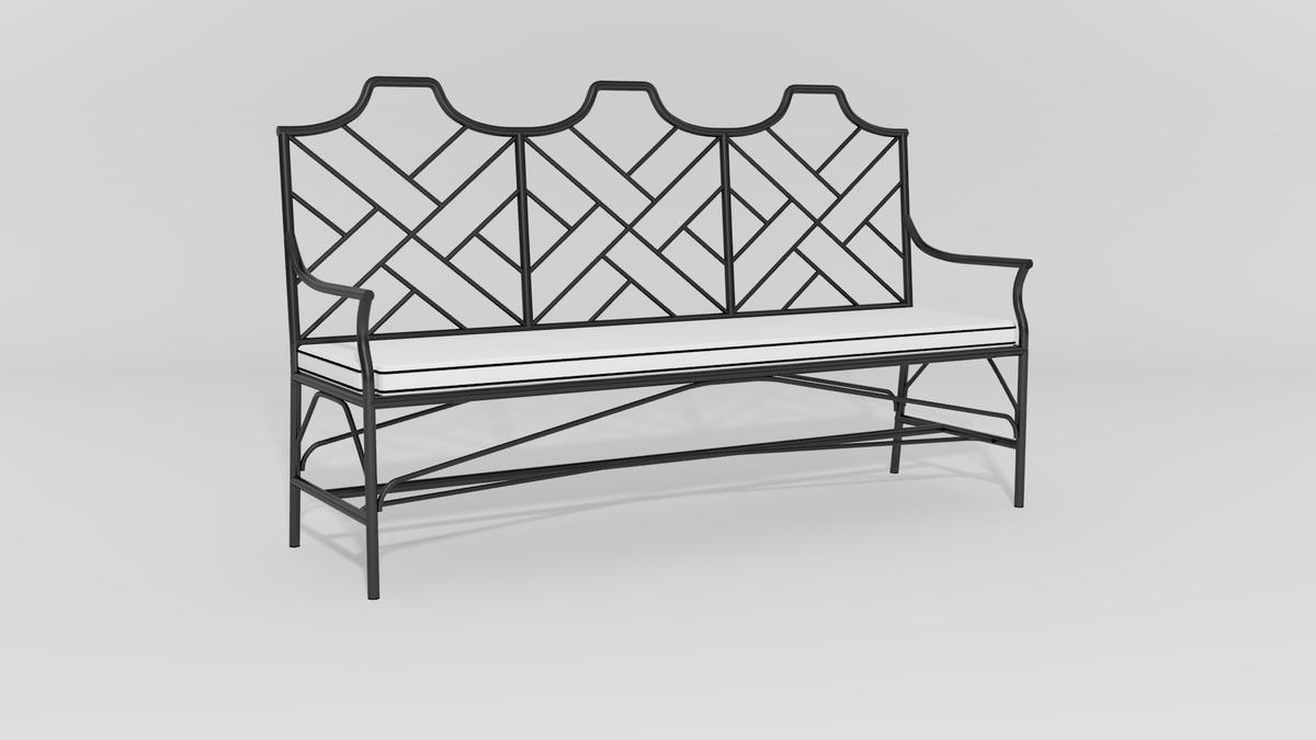 Chinese Chippendale Bench, angle view, black finish