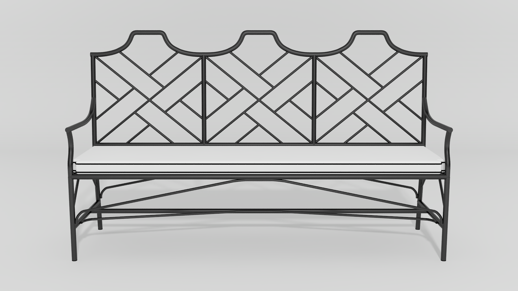 Chinese Chippendale Bench, front view, black finish