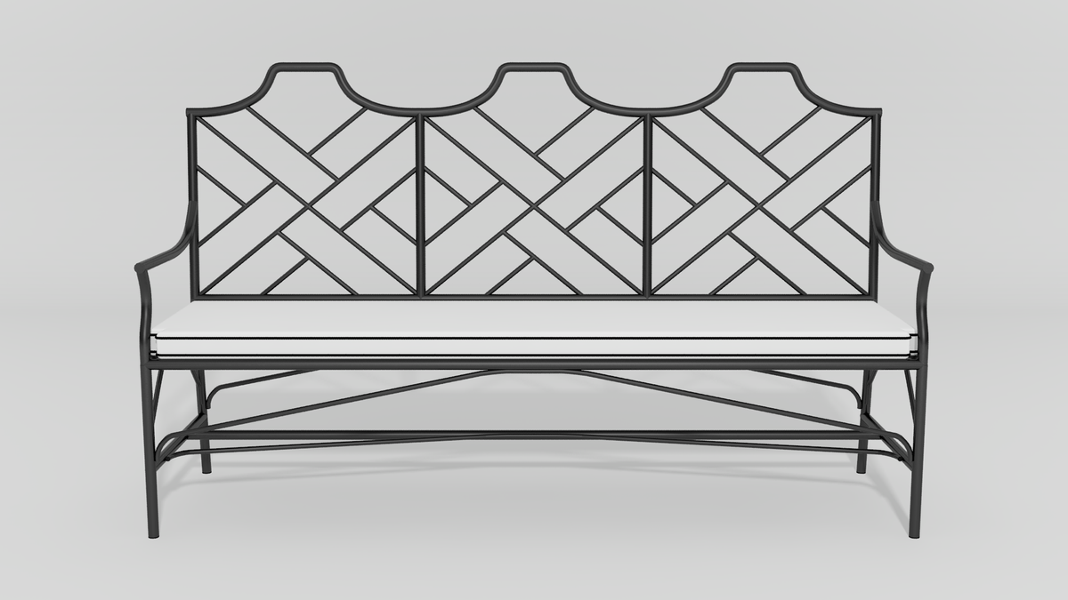 Chinese Chippendale Bench, front view, black finish