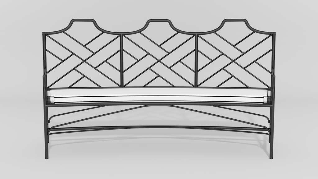 Chinese Chippendale Curved Bench, front view, black finish