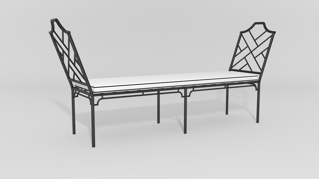 Chinese Chippendale Backless Bench, angle view, black finish