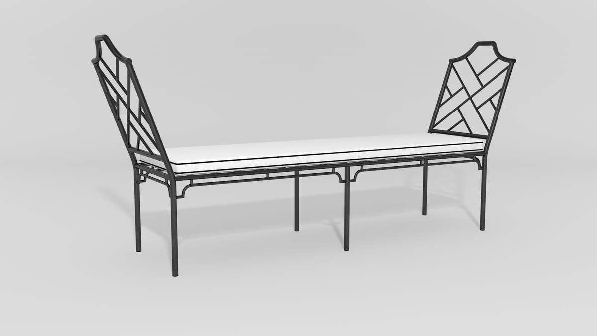 Chinese Chippendale Backless Bench, angle view, black finish