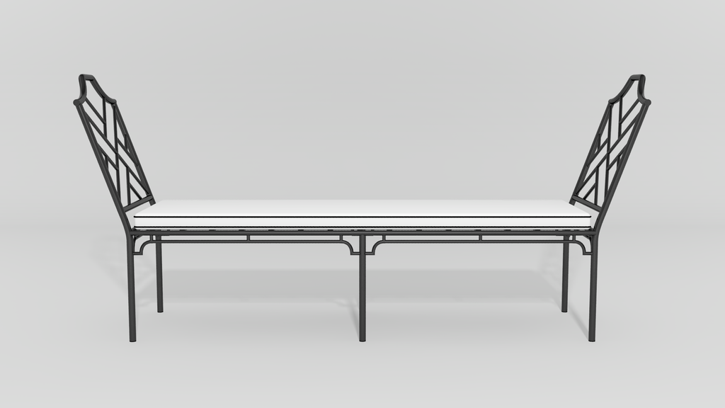 Chinese Chippendale Backless Bench, front view, black finish