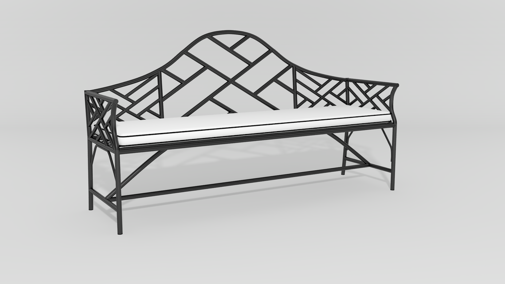 Chinese Chippendale Camelback Bench, angle view, black finish