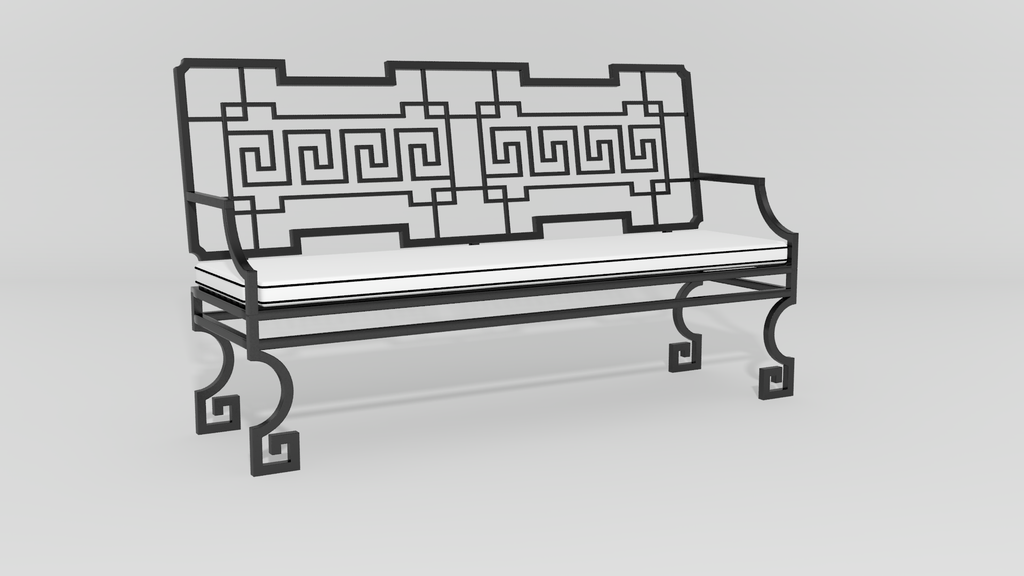 Greek Key Garden Bench, angle view, black finish