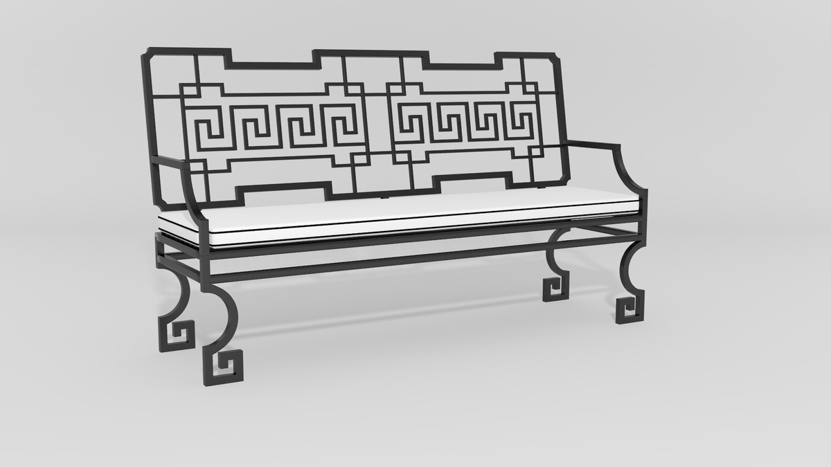 Greek Key Garden Bench, angle view, black finish