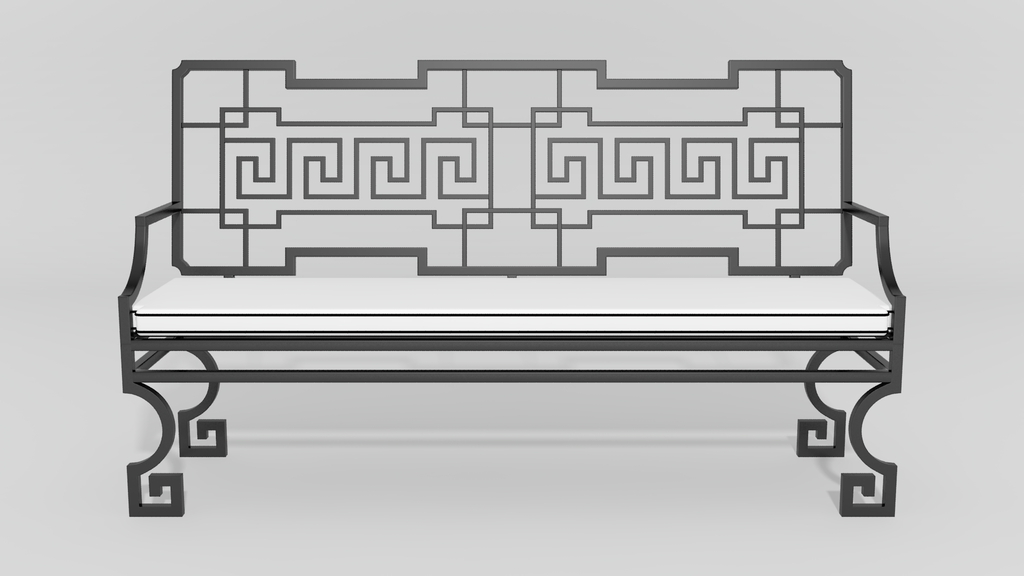 Greek Key Garden Bench, front view, black finish
