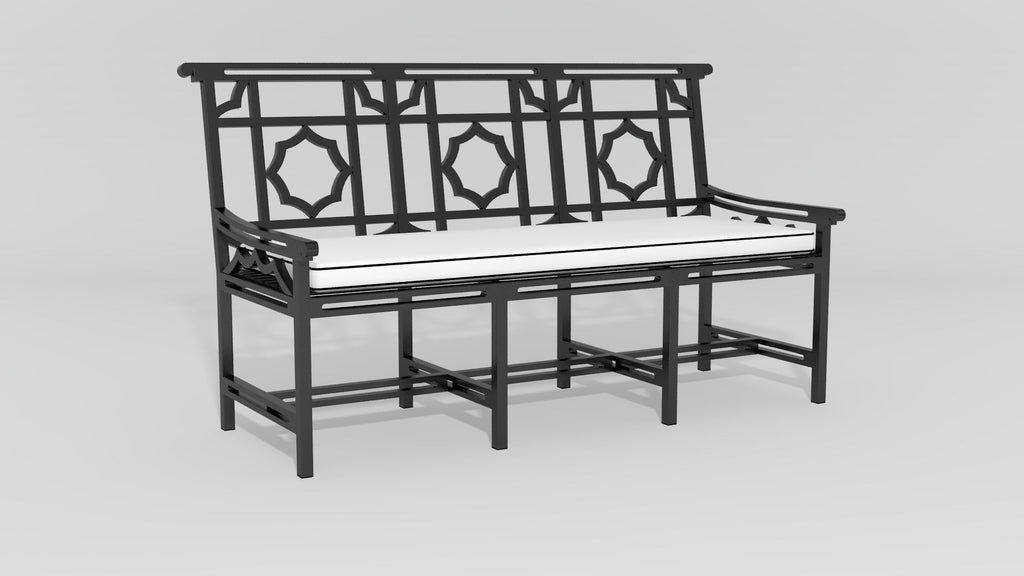 Mandarin Garden Bench, angle view, black finish