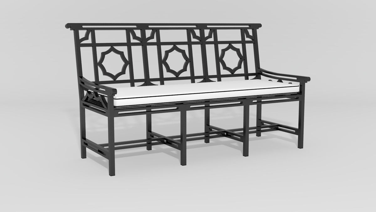 Mandarin Garden Bench, angle view, black finish