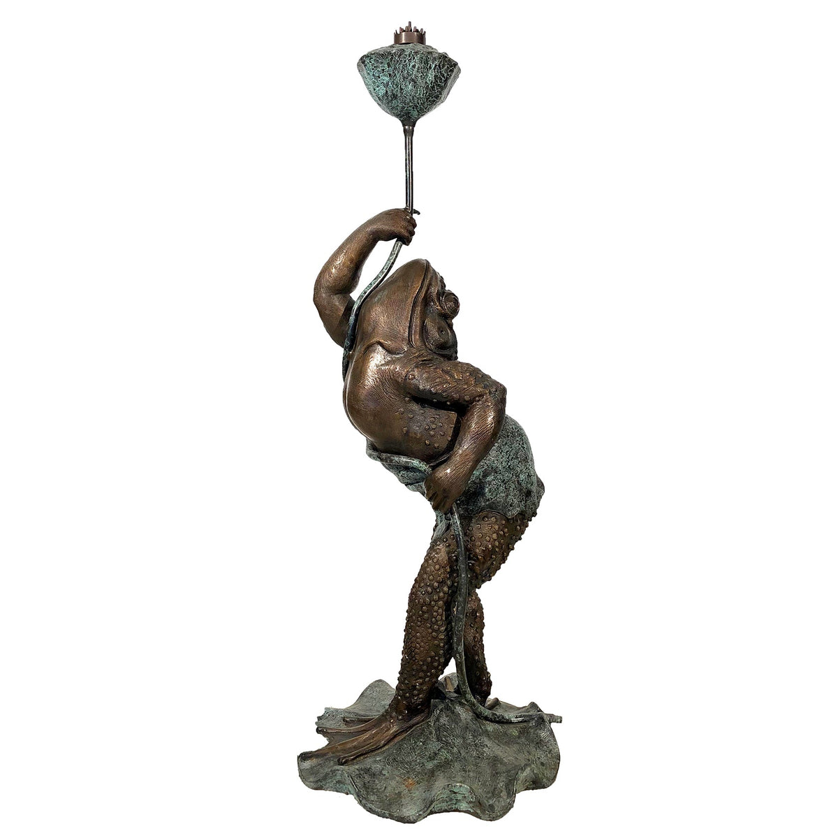 Frog Holding Flower Fountain Bronze Statue – view 1
