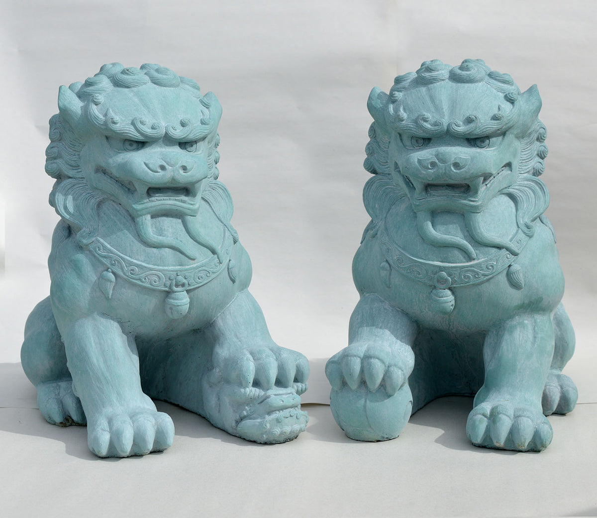 Fu Dog Pair, Copper Patina