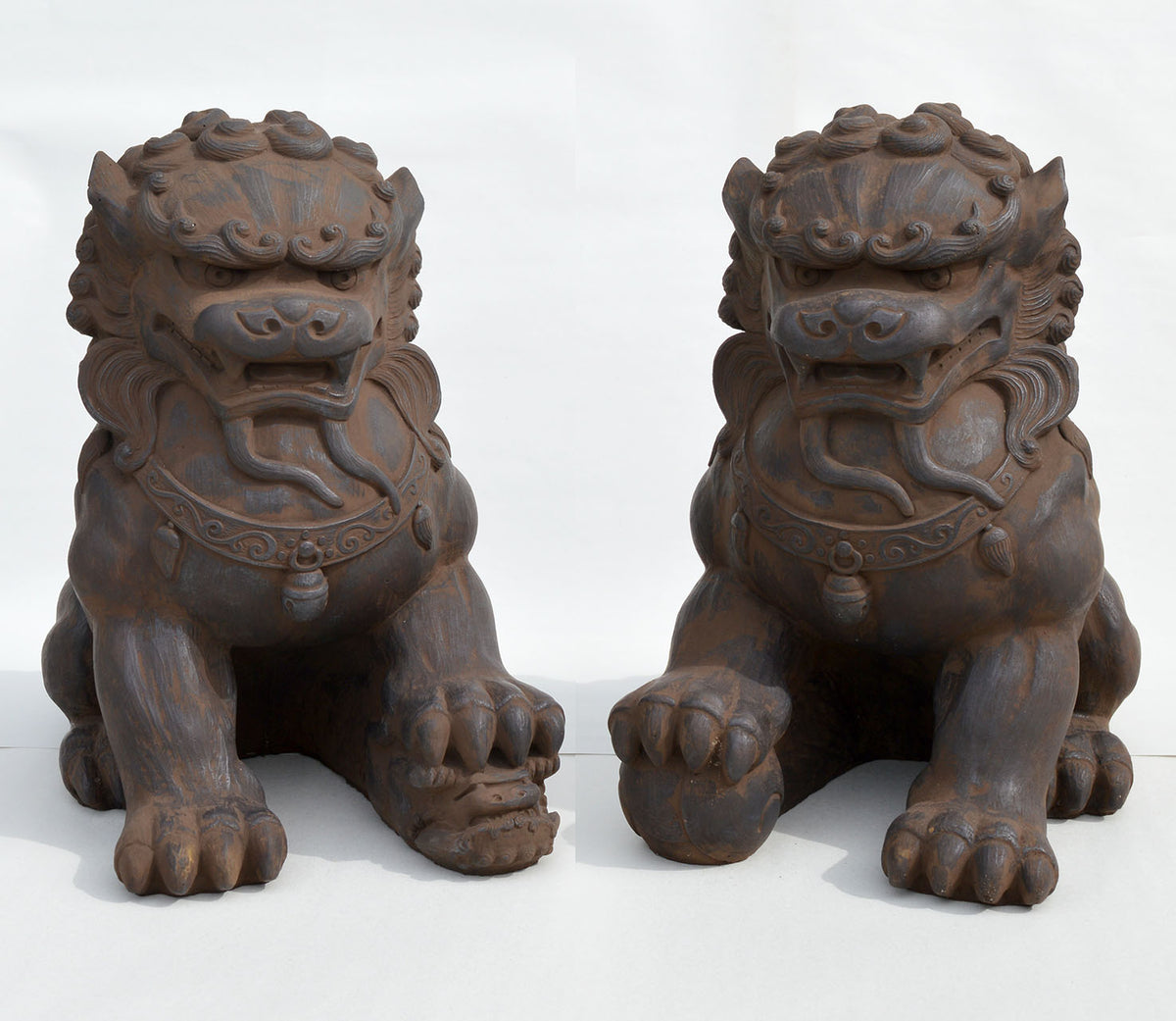Fu Dog Pair, Dark Walnut