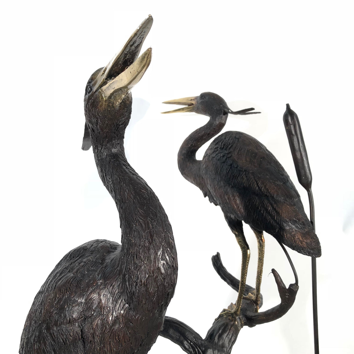 Three Herons in Grass Fountain Bronze Statue – view 2