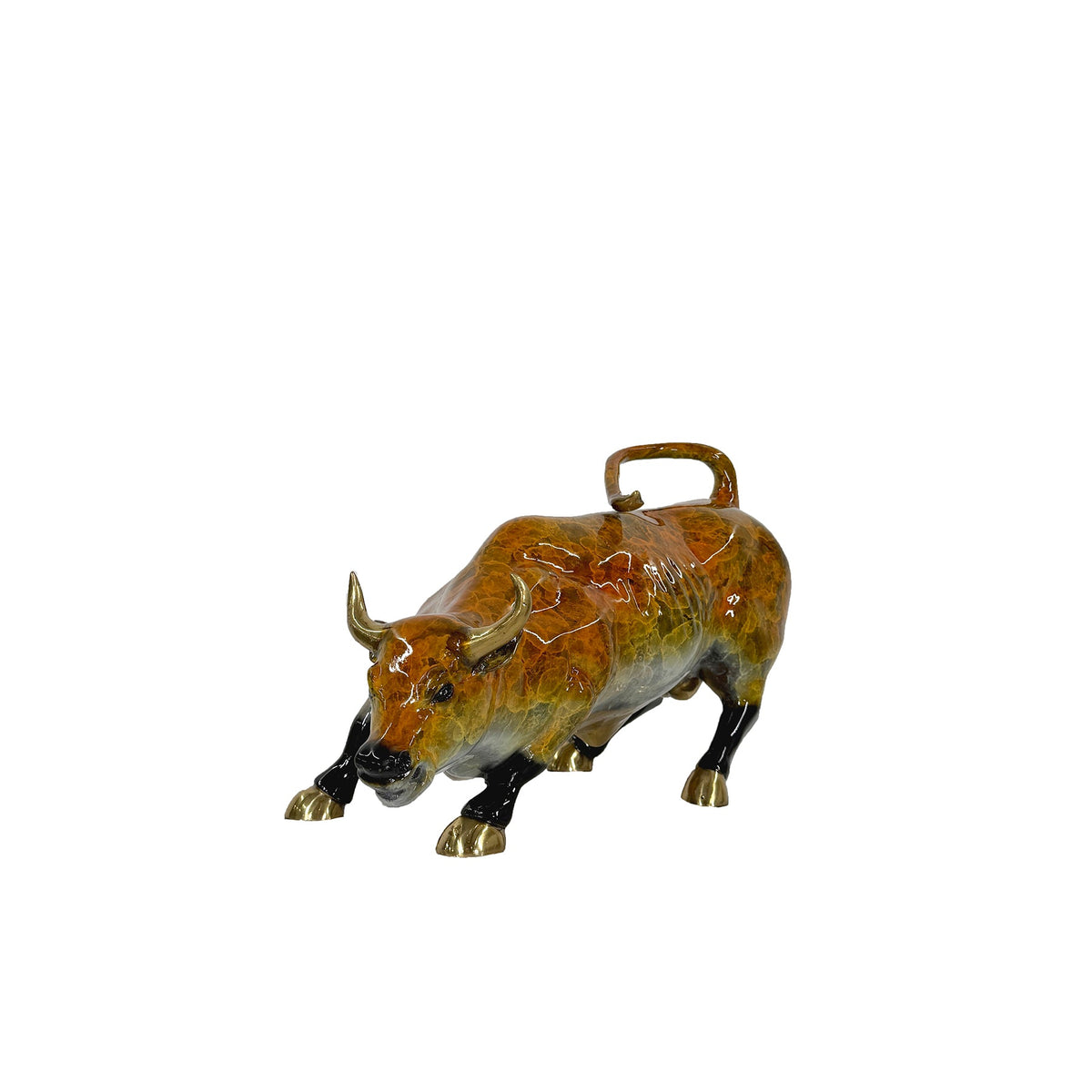 Wall Street Bull with Brass Highlights Bronze Table-top Statue – view 2