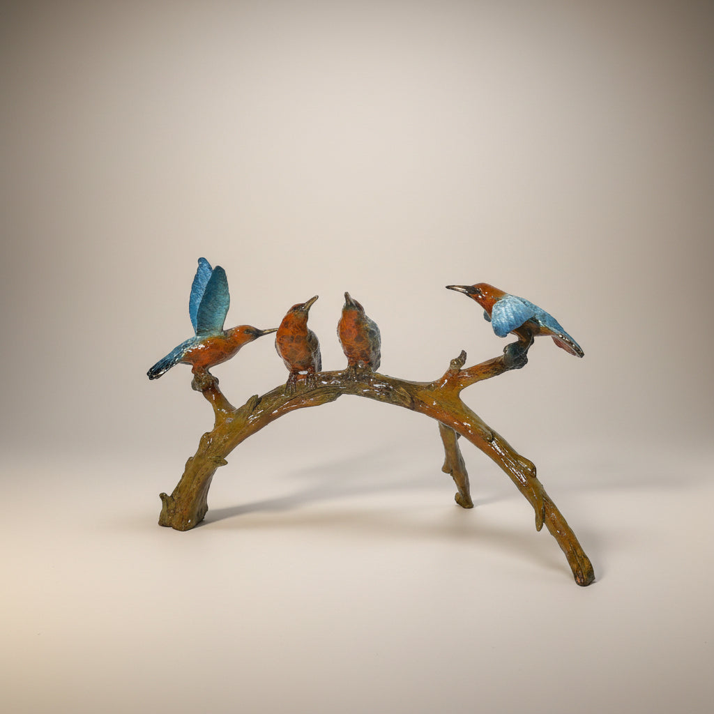 Four Colorful Hummingbirds Table-top Bronze Statue – view 4