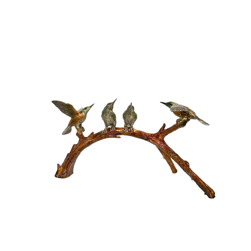 Four Colorful Hummingbirds Table-top Bronze Statue – view 1