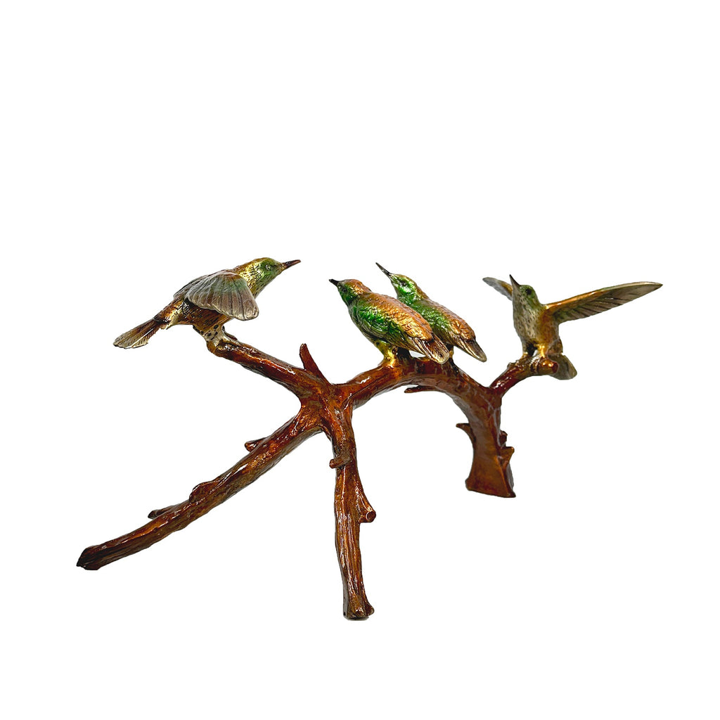 Four Colorful Hummingbirds Table-top Bronze Statue – view 3
