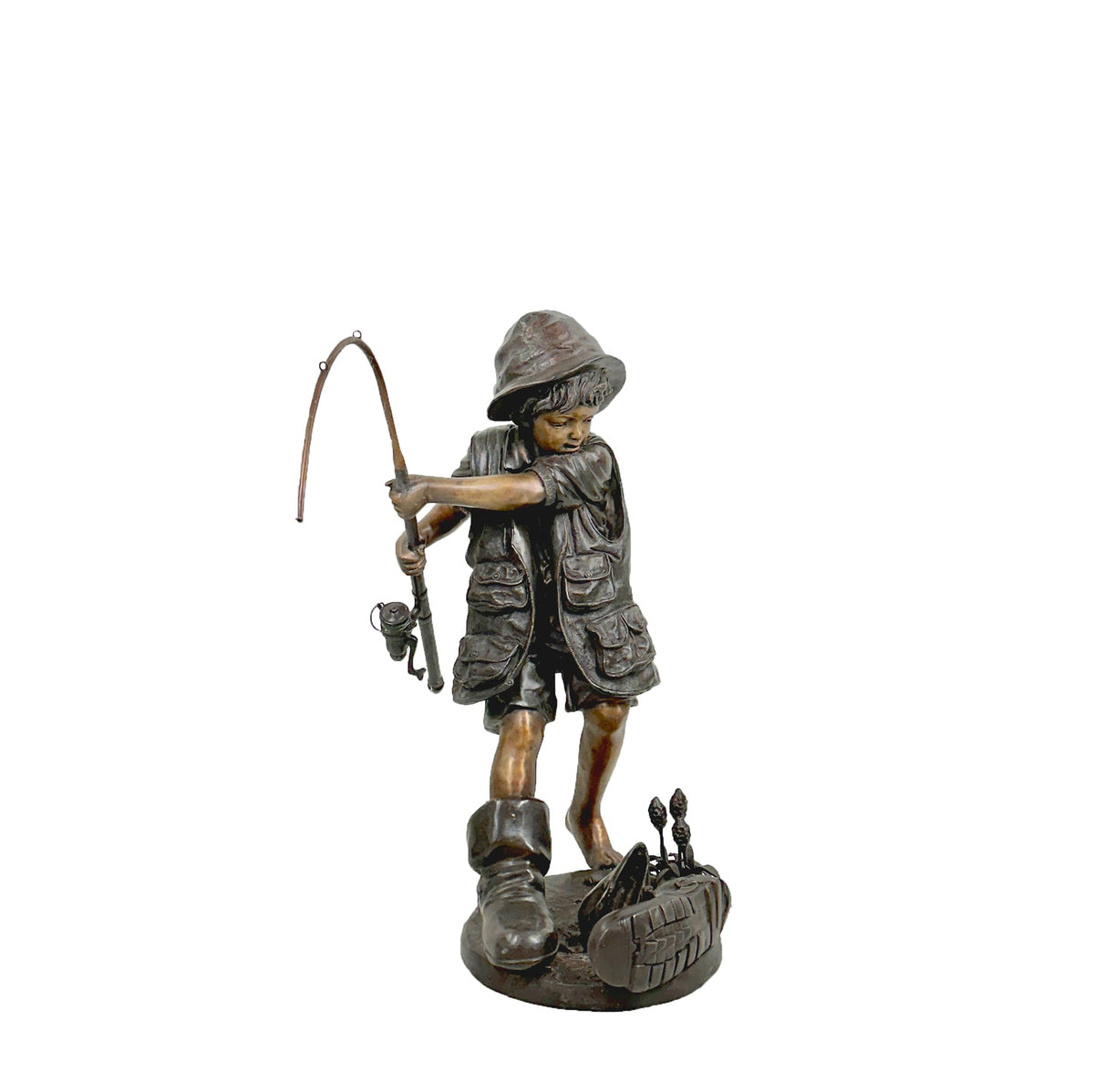 Little Boy Fishing Bronze Sculpture – view 1