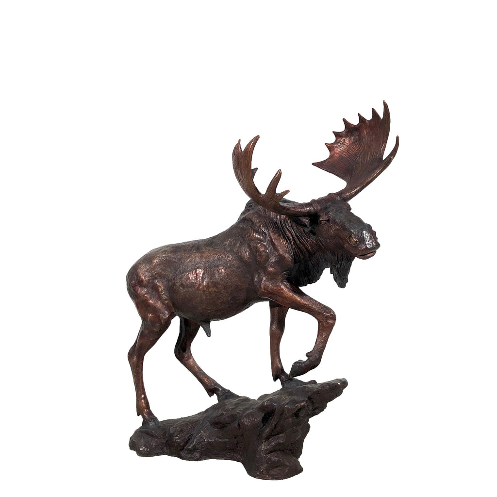 Moose on Rock Bronze Statue – view 2
