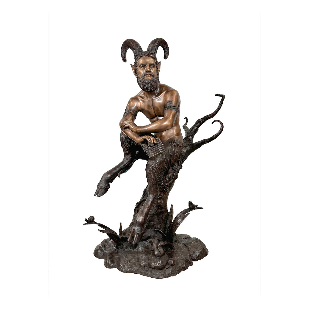 Mythological Pan with Panpipes Bronze Statue – view 1