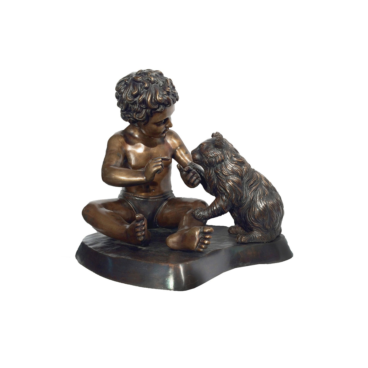 Little Boy with Cat Bronze Statue – view 1