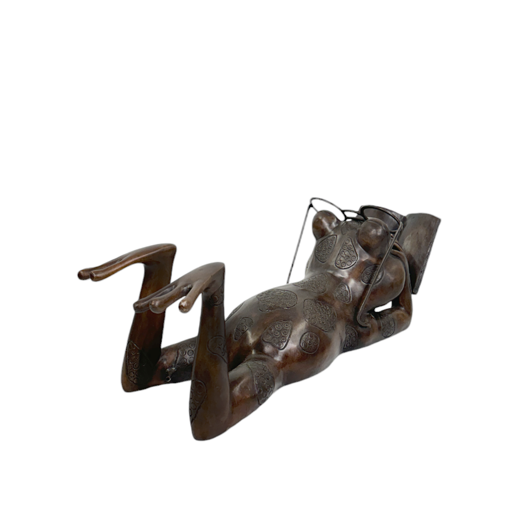Frog Reading Book Bronze Fountain Statue – view 2