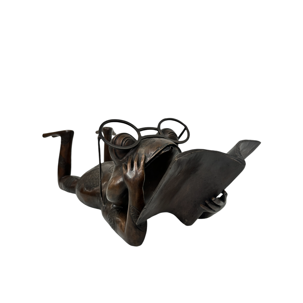 Frog Reading Book Bronze Fountain Statue – view 1