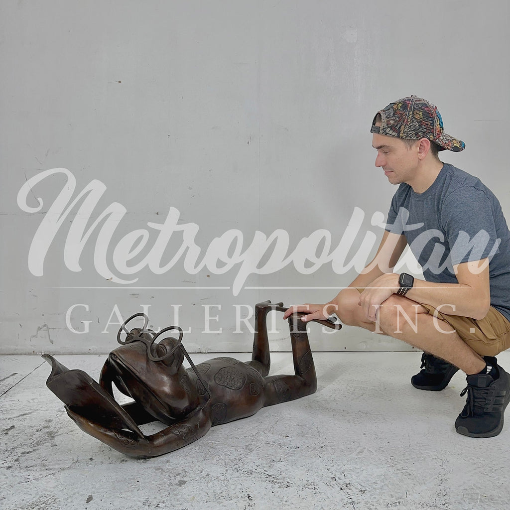 Frog Reading Book Bronze Fountain Statue – view 5