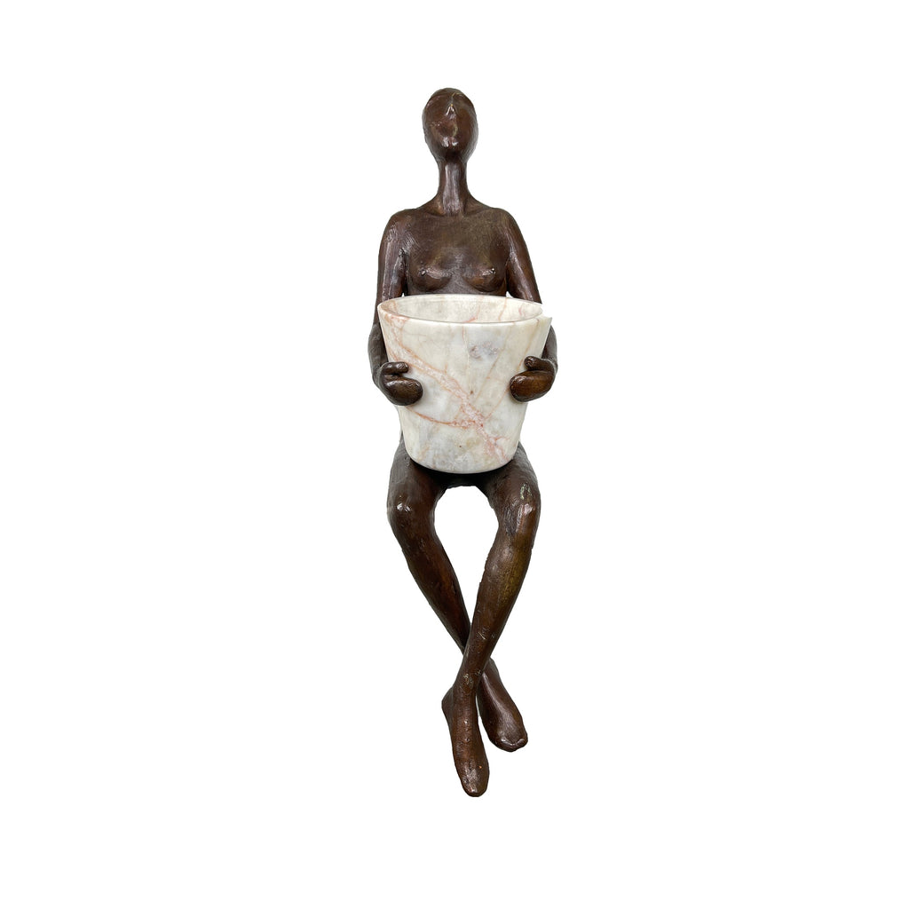 Modern Figure Trio holding Pots Table-top Bronze Statue – view 2