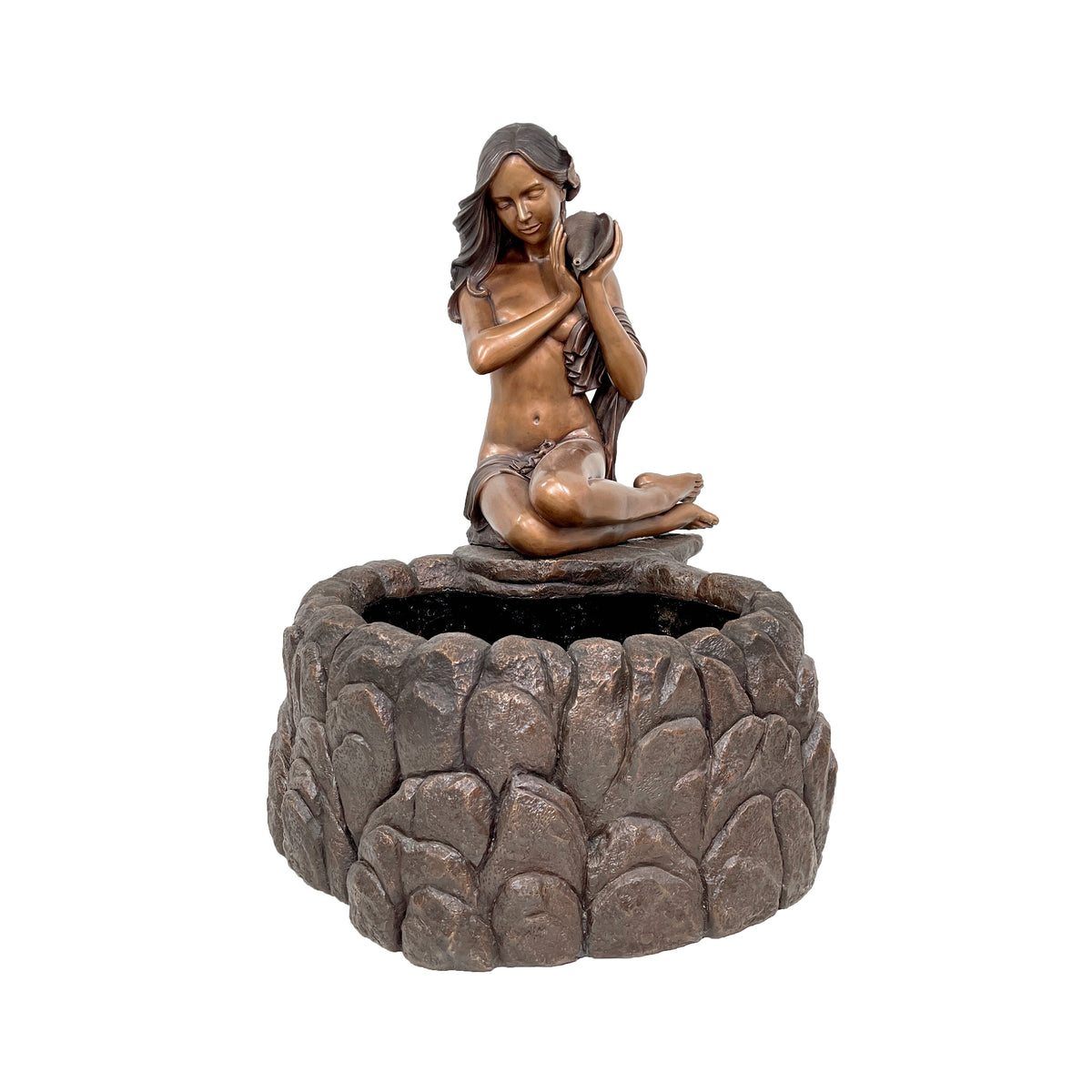 Girl holding Shell Fountain Bronze Statue – view 1