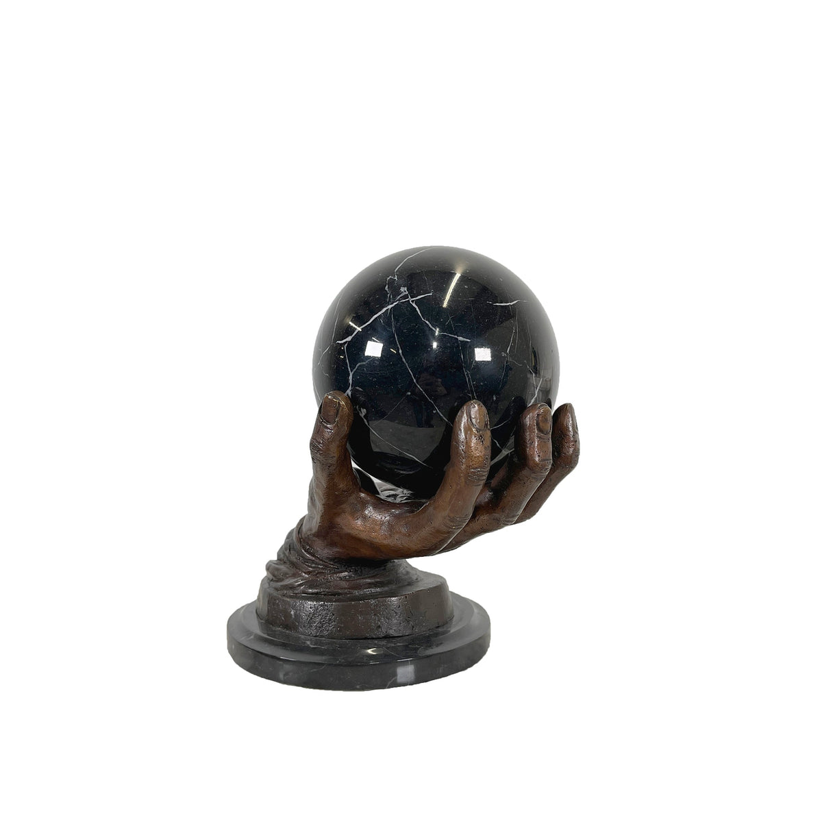 Hand holding Marble Ball Table-top Bronze Statue – view 1