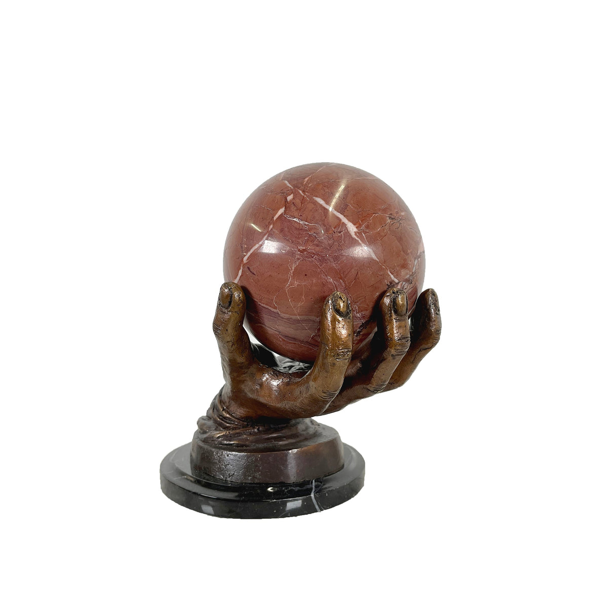 Hand holding Marble Ball Table-top Bronze Statue – view 2