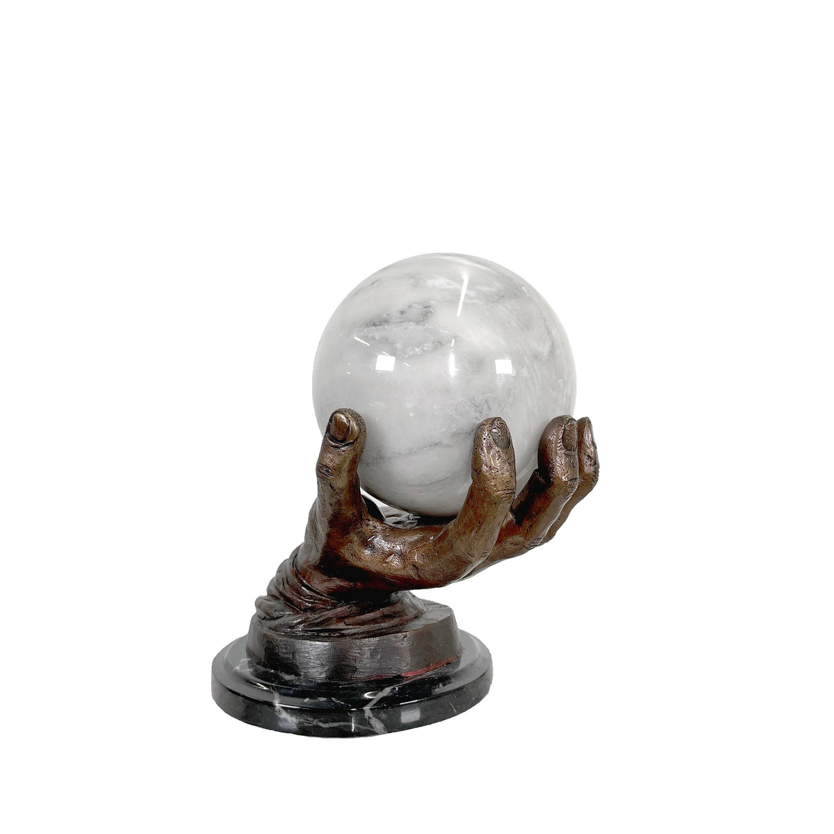 Hand holding Marble Ball Table-top Bronze Statue – view 3