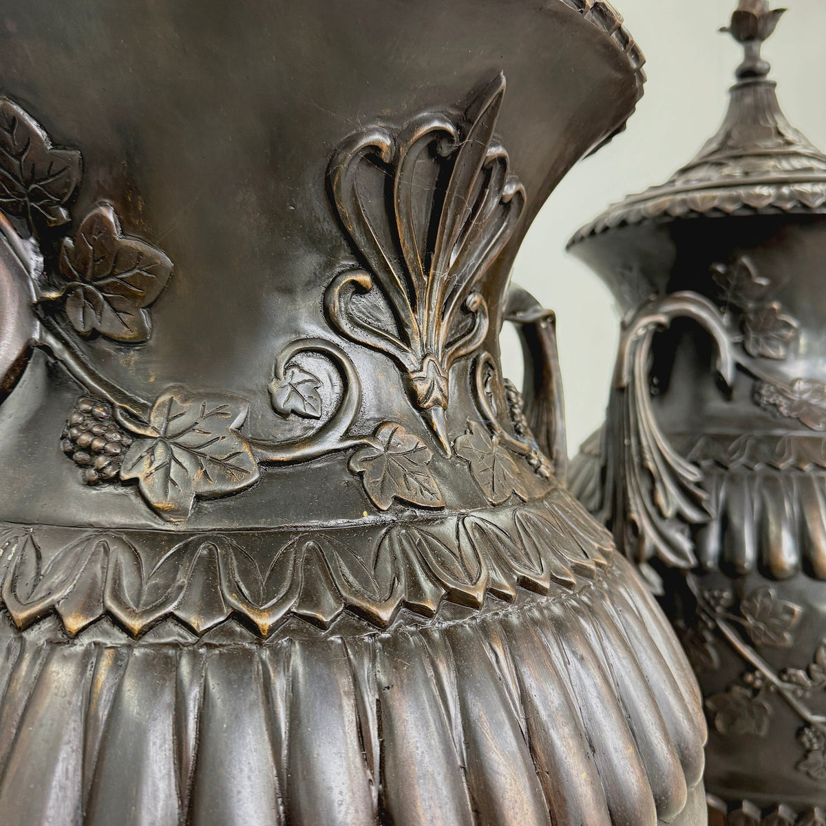 Classical Bronze Planter Urn with Lid Pair – view 3