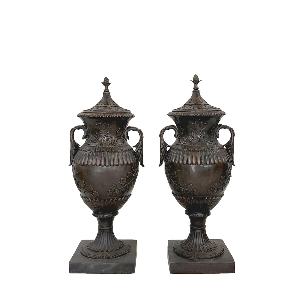 Classical Bronze Planter Urn with Lid Pair – view 1