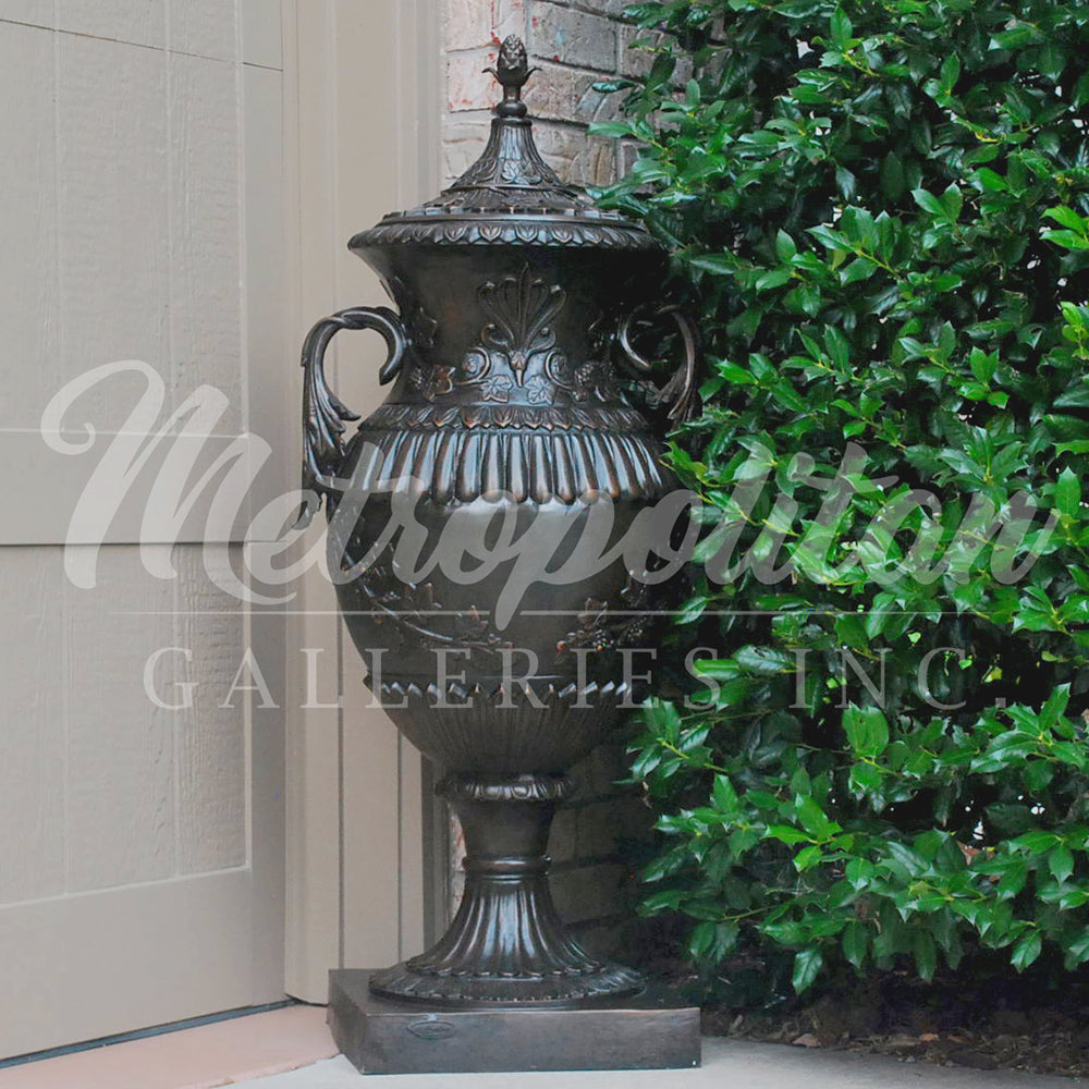 Classical Bronze Planter Urn with Lid Pair – view 2