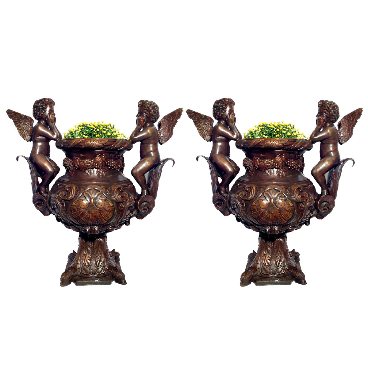 Two Cupids Bronze Planter Urn Pair – view 1