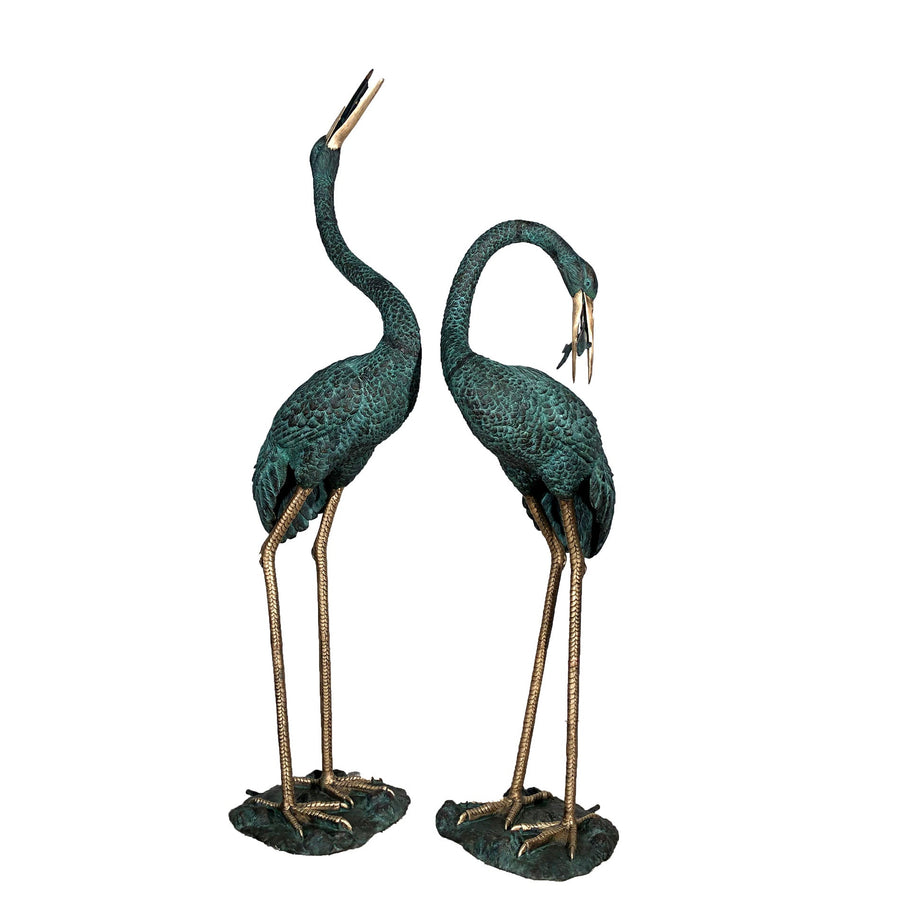 Standing Crane Bird Bronze Fountain Statue Set – view 1