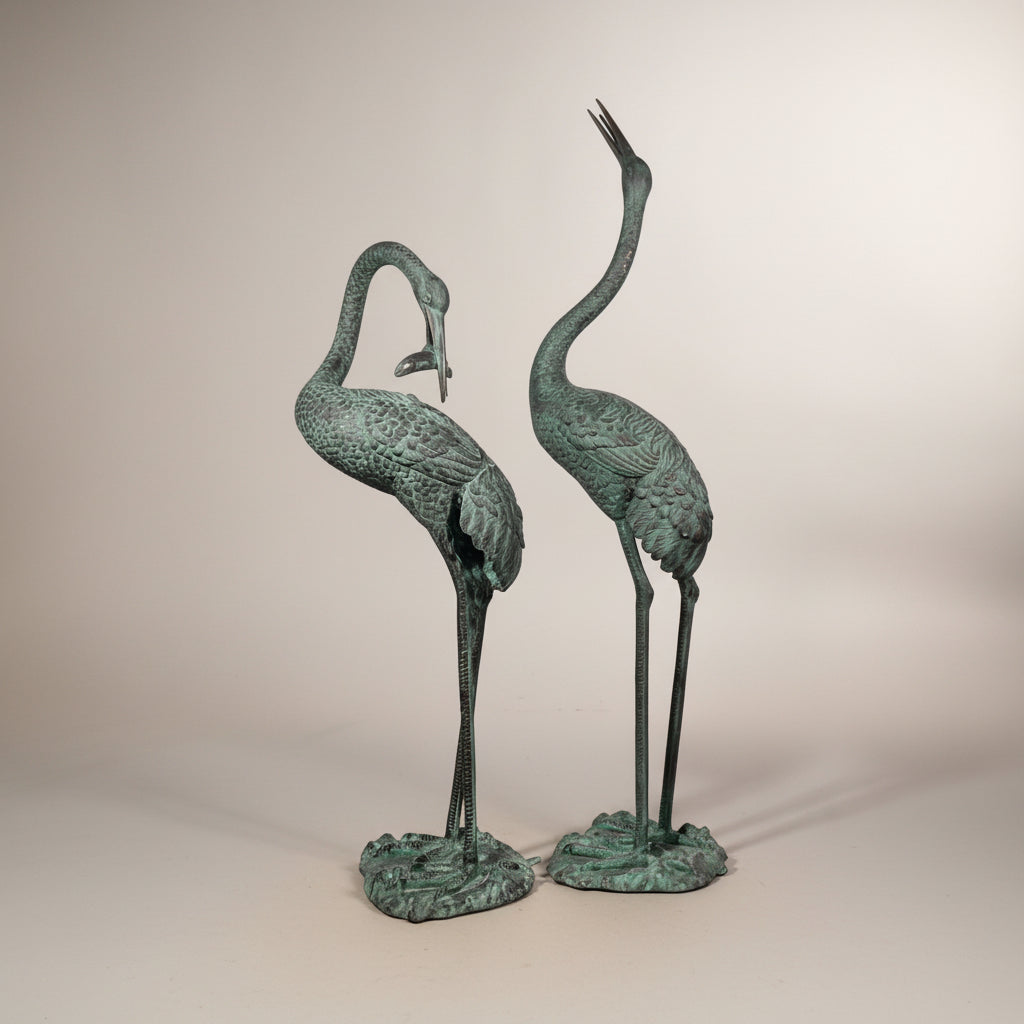 Standing Crane Bird Bronze Fountain Statue Set – view 3