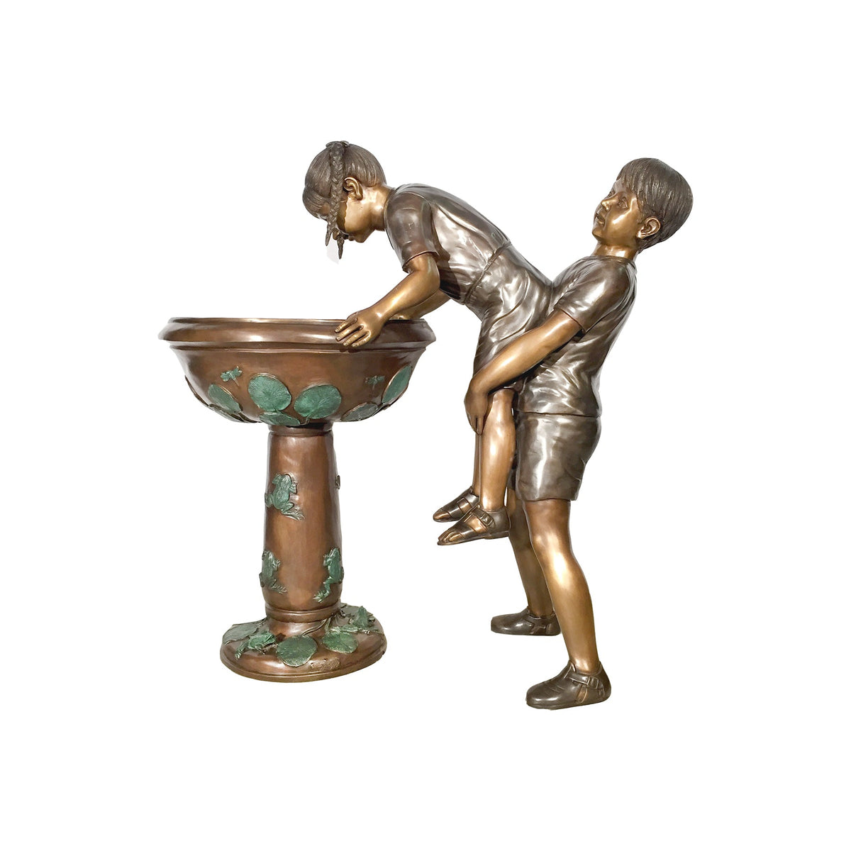 Children at Water Bowl Fountain Bronze Statue – view 1