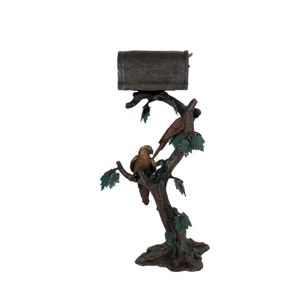 Two Parrots in Tree Bronze Statue Mailbox – view 2