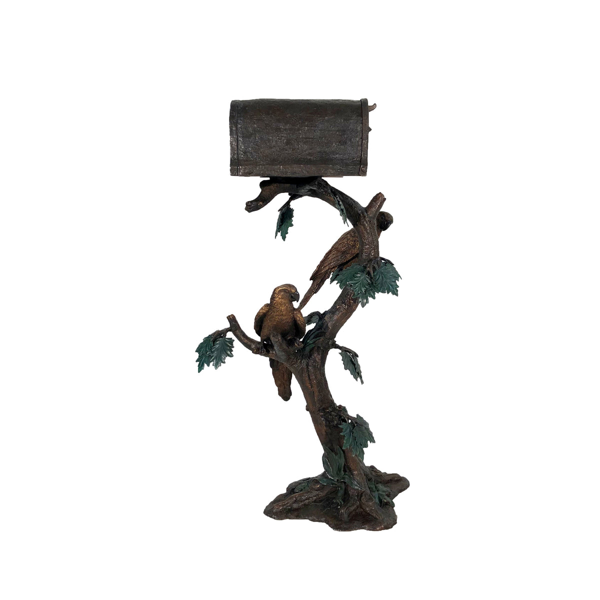 Two Parrots in Tree Bronze Statue Mailbox – view 2