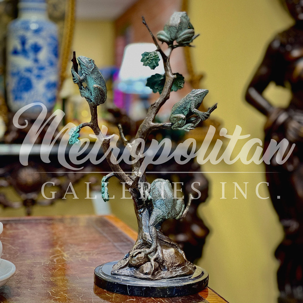Four Frogs on Tree Bronze Table-top Statue – view 1
