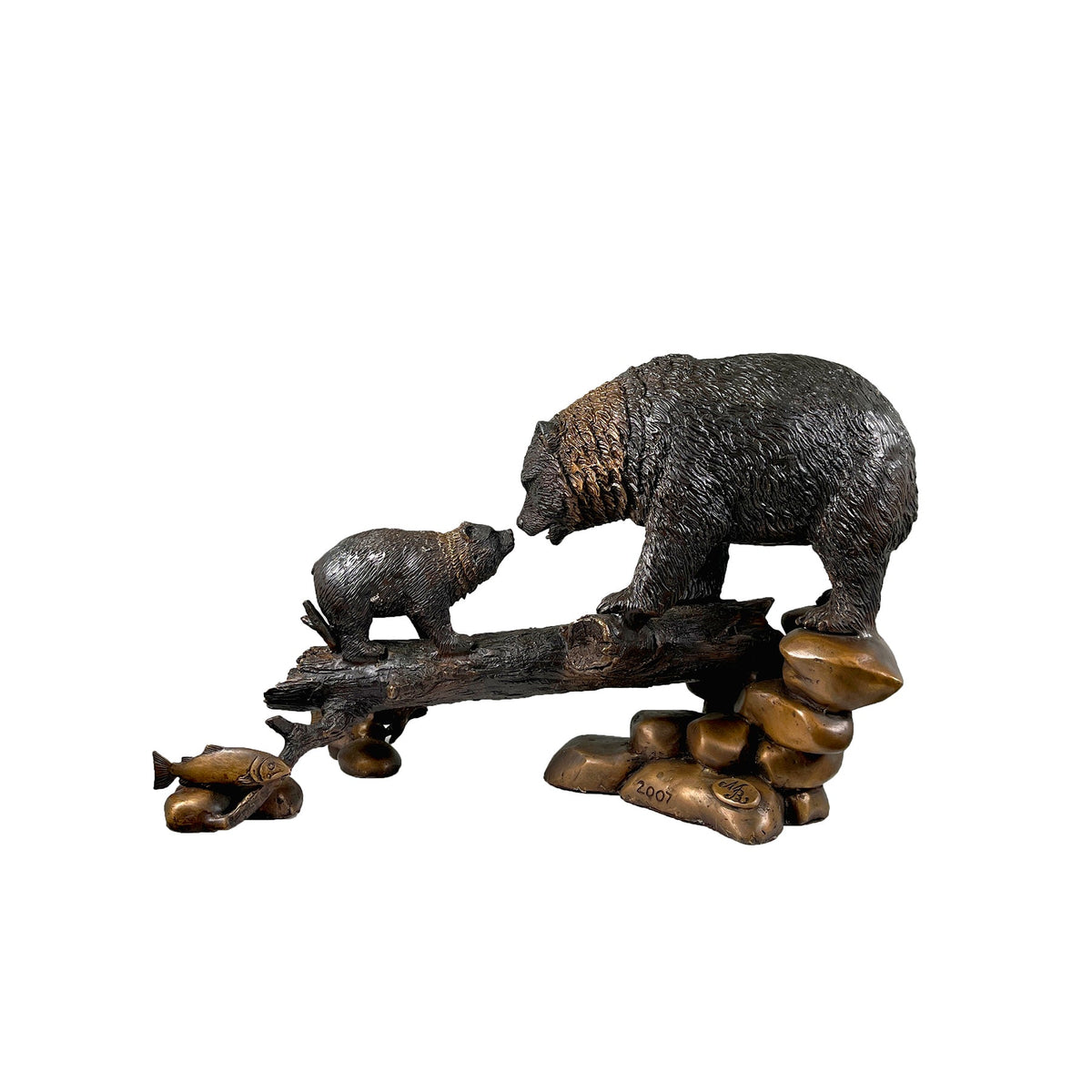 Bear & Cub on Log Table-top Bronze Statue – view 4